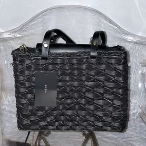 Black Zara Basket Woven Purse Handbag